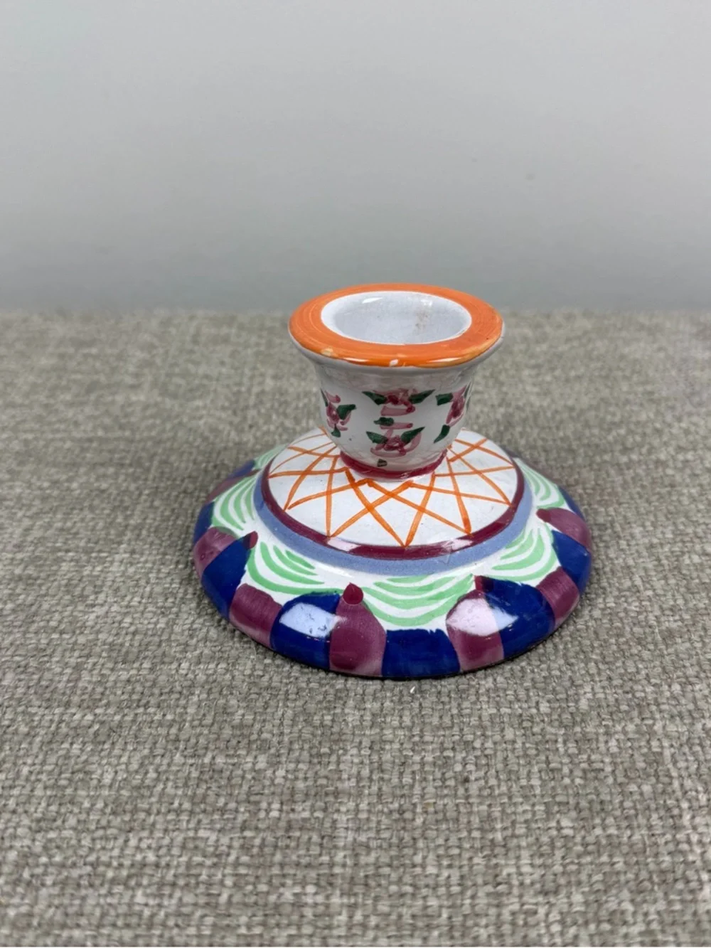 Vintage Handpainted Whimsical Taper Candle Stick Holder Ceramic Floral Whimsy